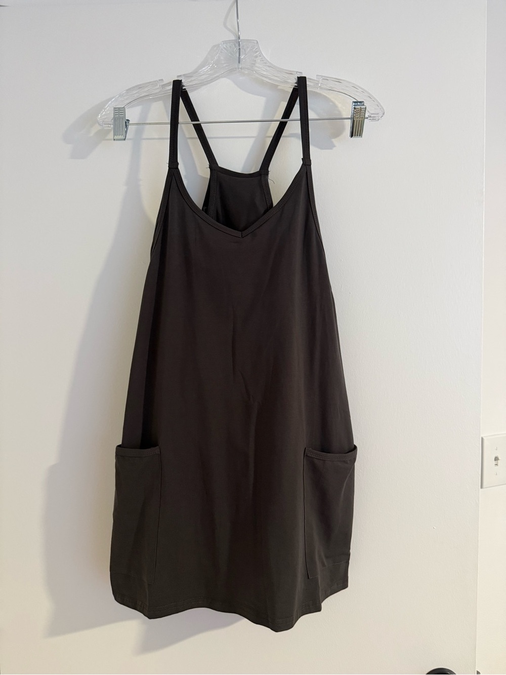 Boutique Dark Grey Mini Dress Built-In Shorts Pockets & Back Zip Detail Size M